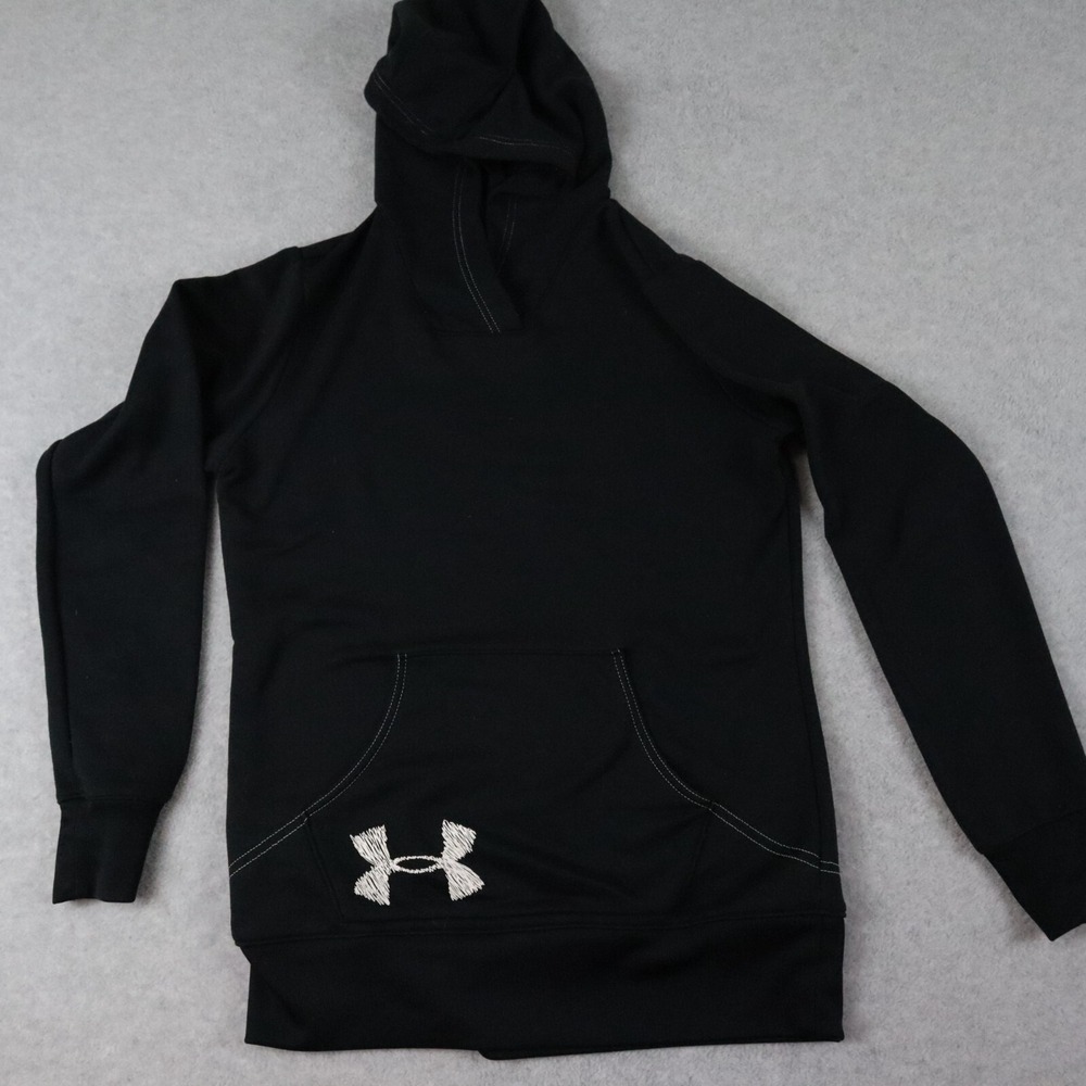 Under Armour Hoodie Womens Medium Pullover‎ Fleece Sweatshirt Black Long Sleeve